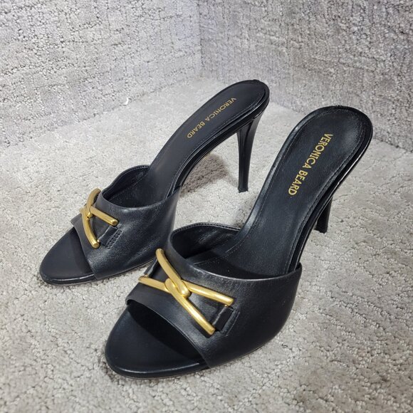 Veronica Beard Mirren Women's Size 6 US Black Leather Chain Stiletto Mule Sandal